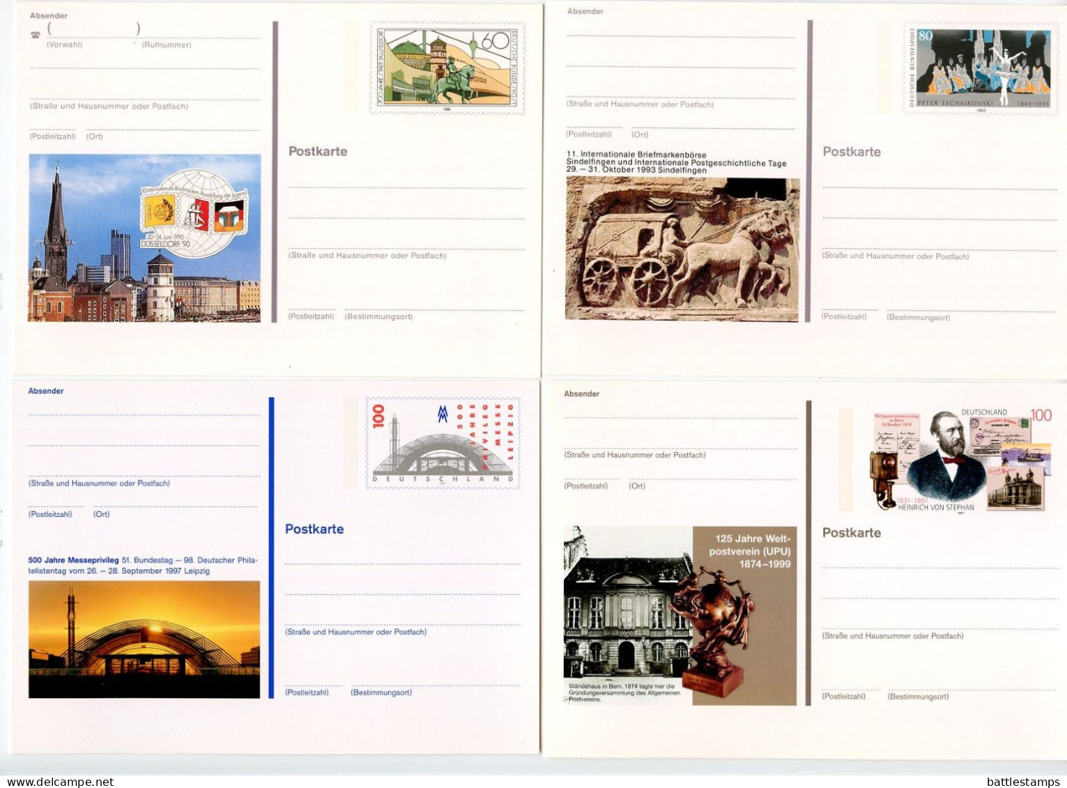 Germany 1988-1998 8 Different Mint Postal Cards With Illustrated Cachets - Postales - Nuevos