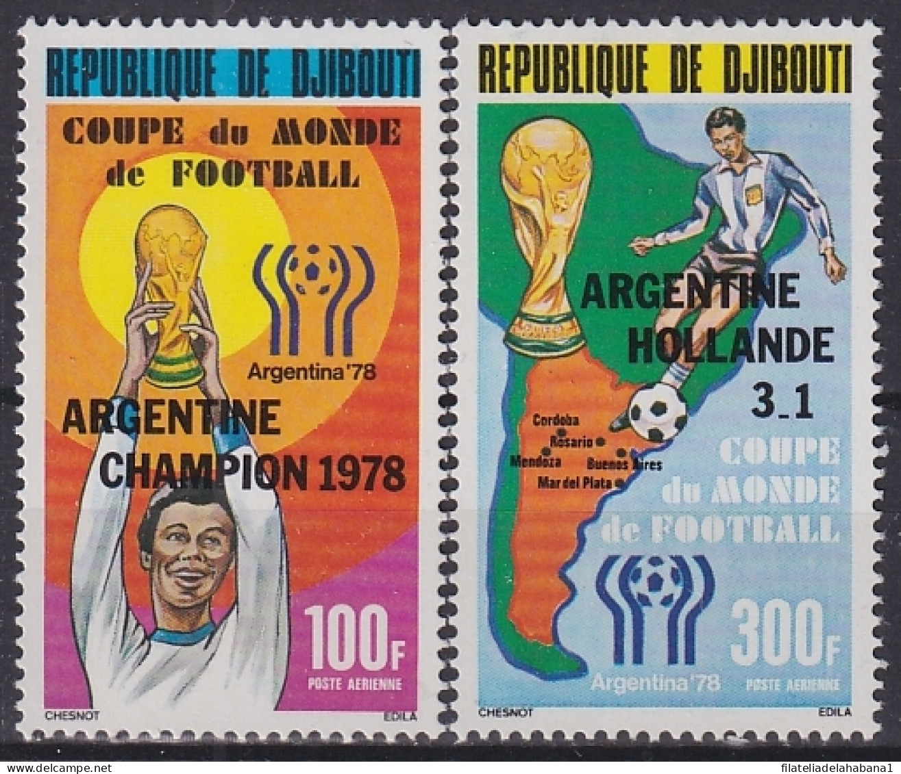 F-EX47647 DJIBOUTI MNH 1978 WORLD CUP SOCCER FOOTBALL WINNER OVERPRINT.  - 1978 – Argentine