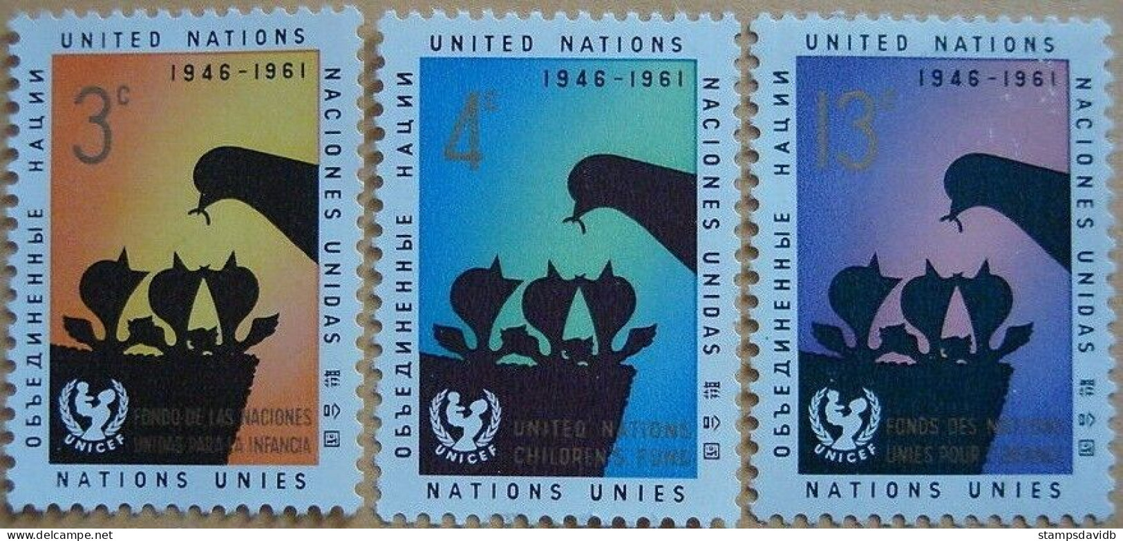 1961 UN New York 111-113 The 15th Anniversary Of UNICEF - Unused Stamps