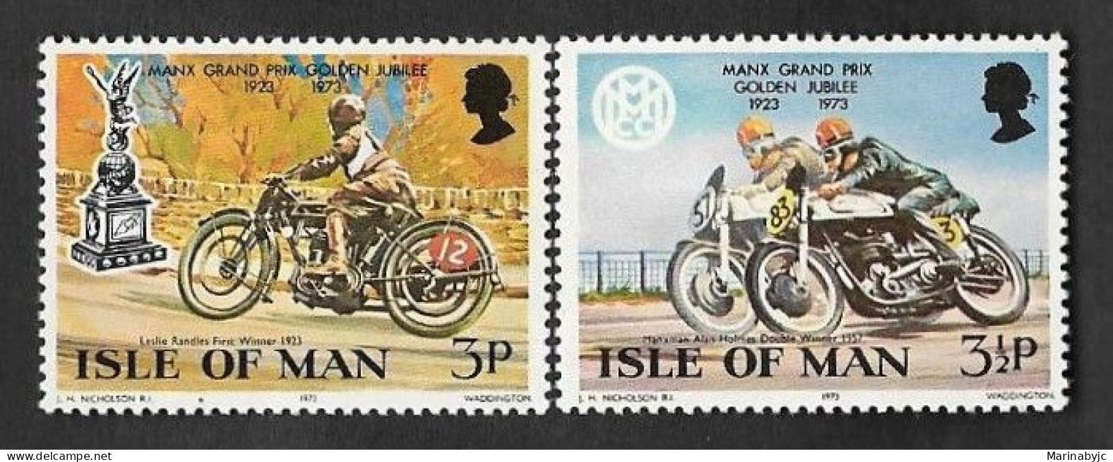 SE)1973 ISLE OF MAN  COMPLETE SERIES 50TH ANNIVERSARY OF THE DE MAN GRAND PRIX, MOTORCYCLES, 2 STRINGS MNH - Man (Ile De)