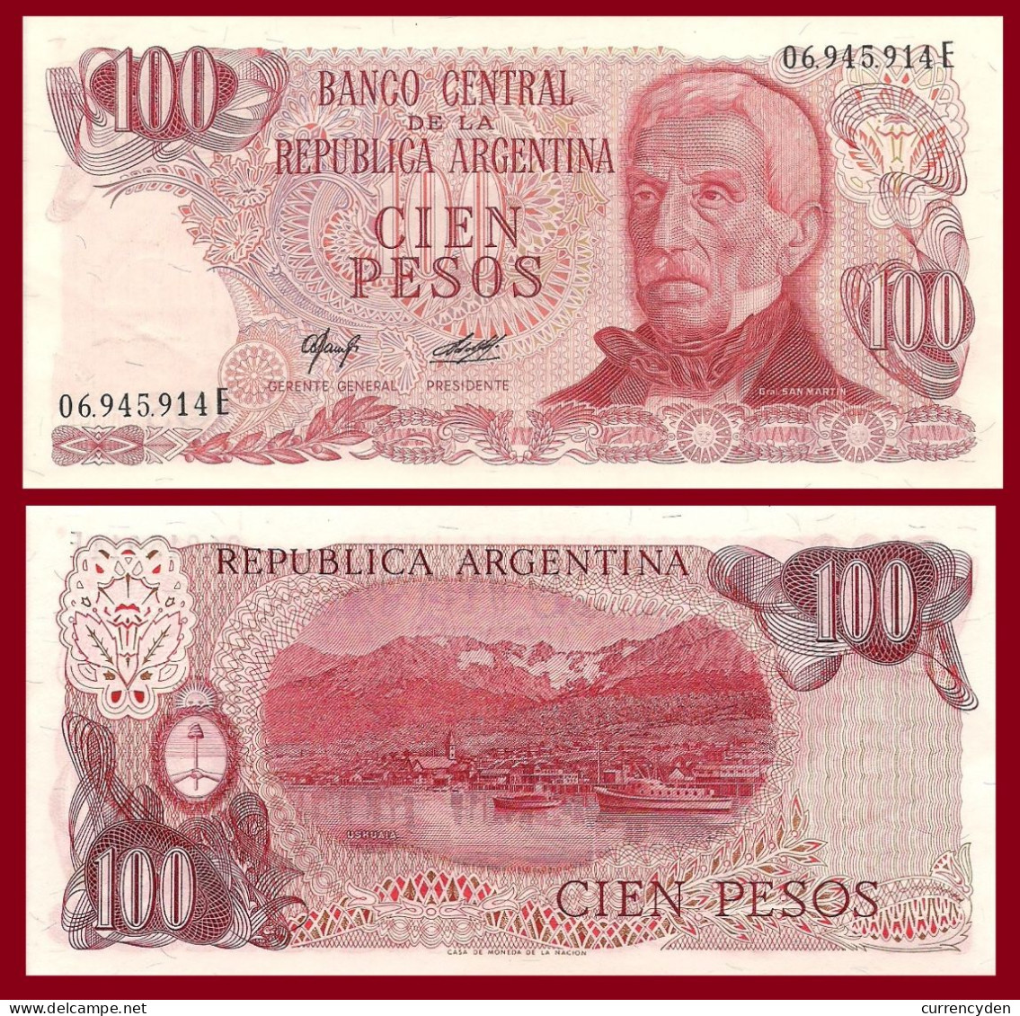 Argentina P302b, 100 Pesos, San Martin Set, Coastline Of Ushaniza UNC, See UV - Argentina