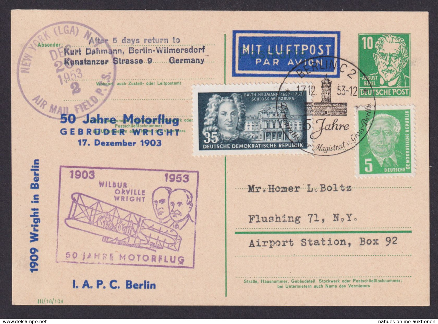 Flugpost Brief Air Mail DDR Privatganzsache Köpfe Bebel P 41 II C Inter Zudruck - Postcards - Used