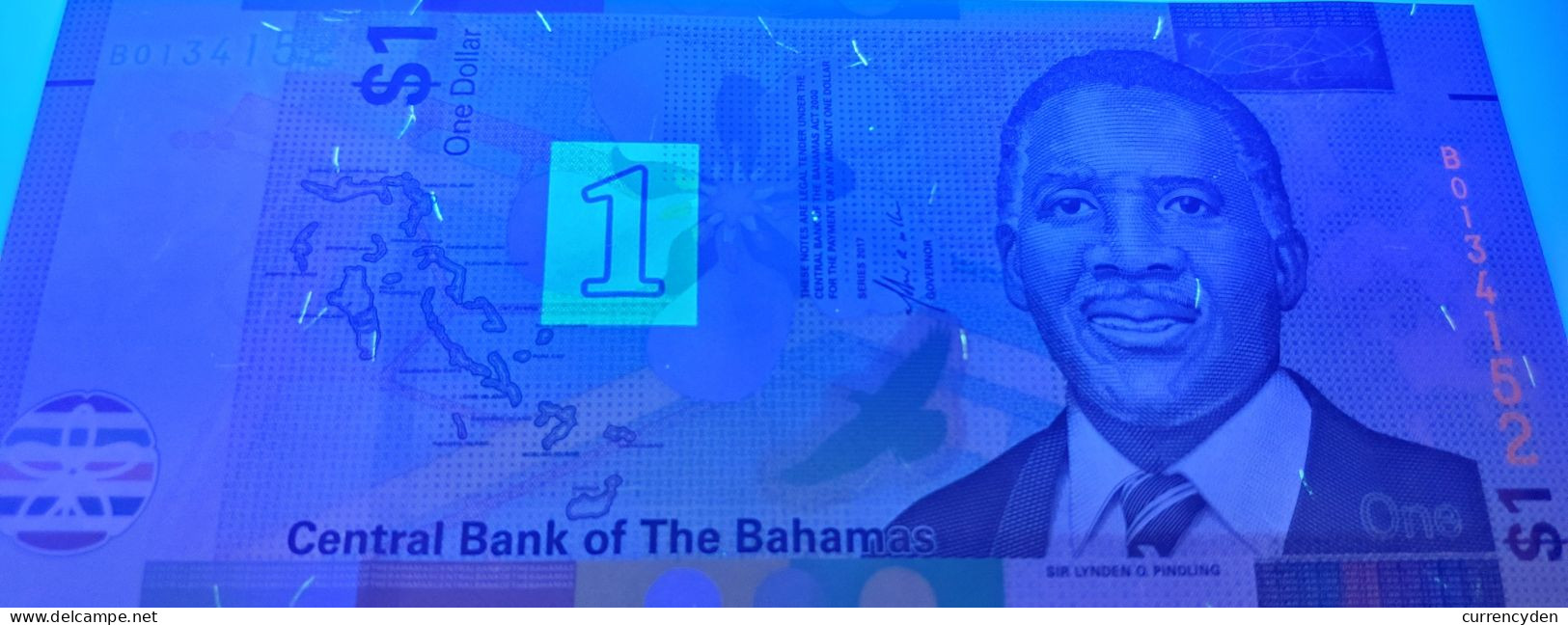 Bahamas $1, P77, Flower, Map, Sir Lynden Pindling / Police Band, 2017, UNC - Bahamas