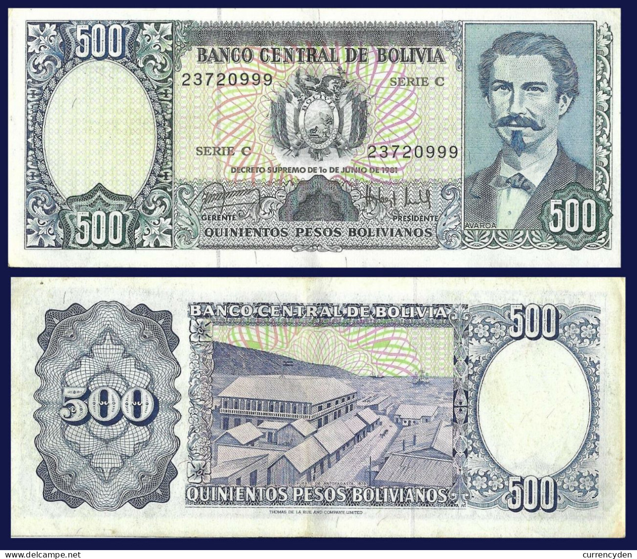 Bolivia P166, 500 Pesos Bolivianos, Hildago / Port Of Antofagasa 1981 See UV - Bolivia