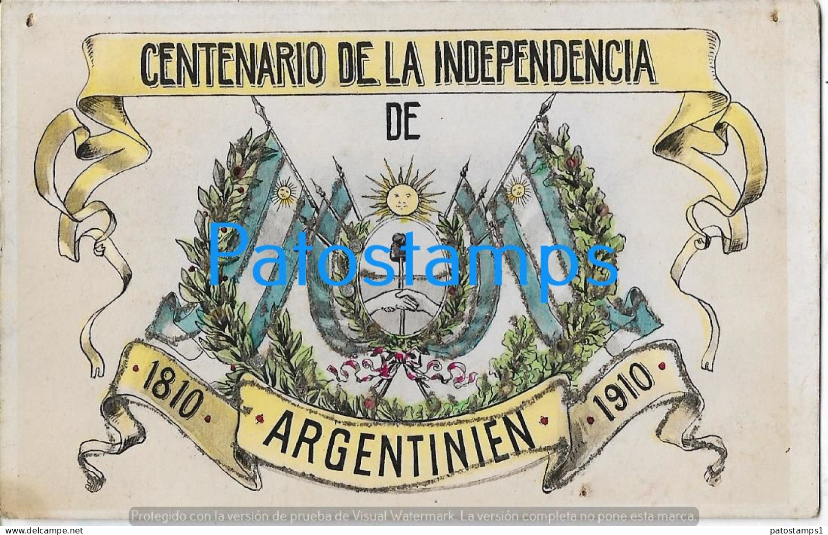 225770 ARGENTINA ART ARTE HERALDRY & FLAG CENTENARIO GLITTER POSTAL POSTCARD - Argentine