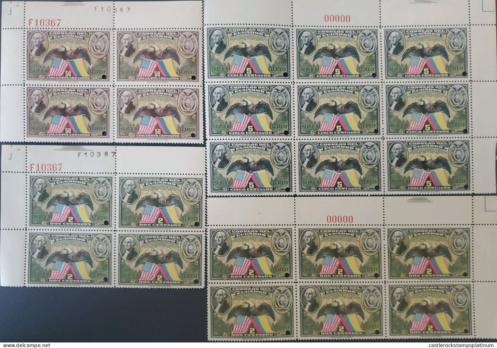 OH) 1938 ECUADOR, PUNCH, PORTRAIT WASHINGTON, AMERICAN EAGLE AND FLAGS,  WITH CONTROL NUMBER, MNH - Equateur