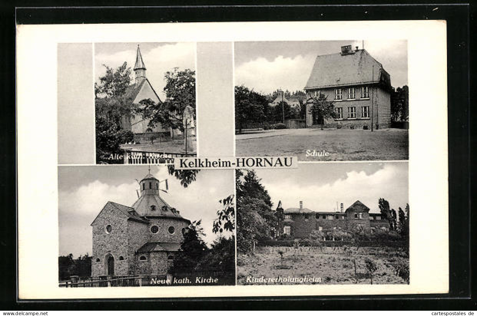 AK Kelkheim-Hornau, Schule, Alte Kath. Kirche, Neue Kath. Kirche, Kindererholungsheim  - Kelkheim