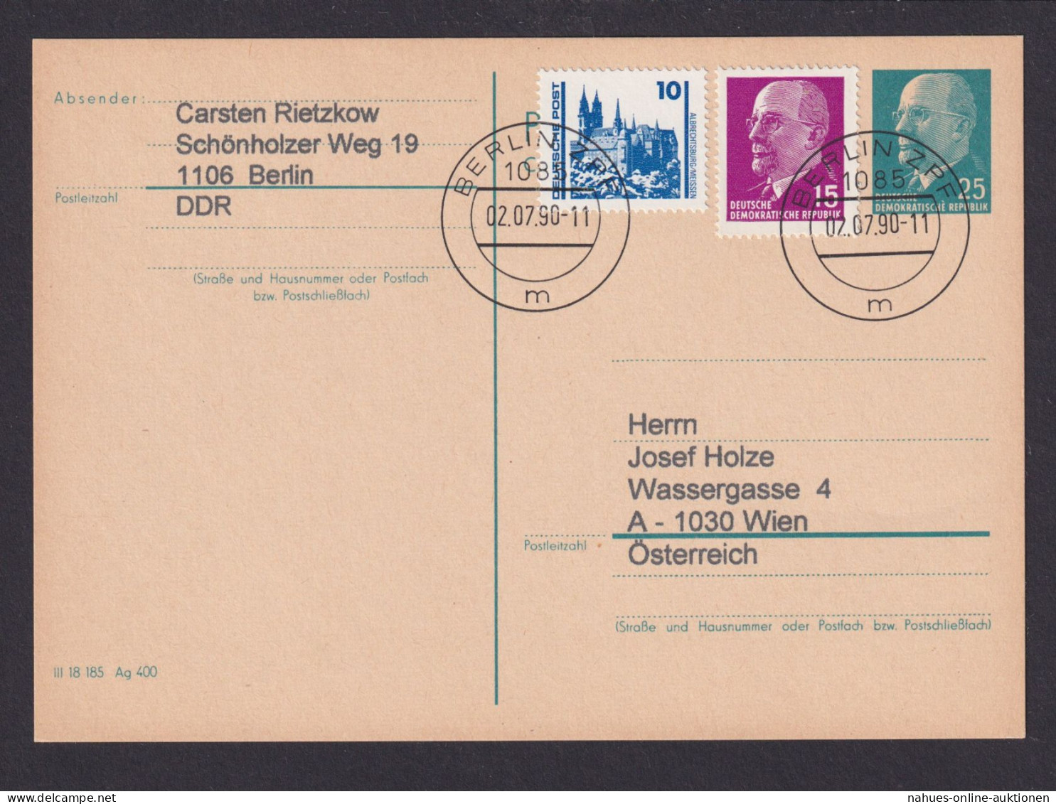 DDR Ganzsache P 76 Ulbricht ZuF BERLIN ZPF Nach Wien Österreich Kat.-Wert 40,00 - Postcards - Used