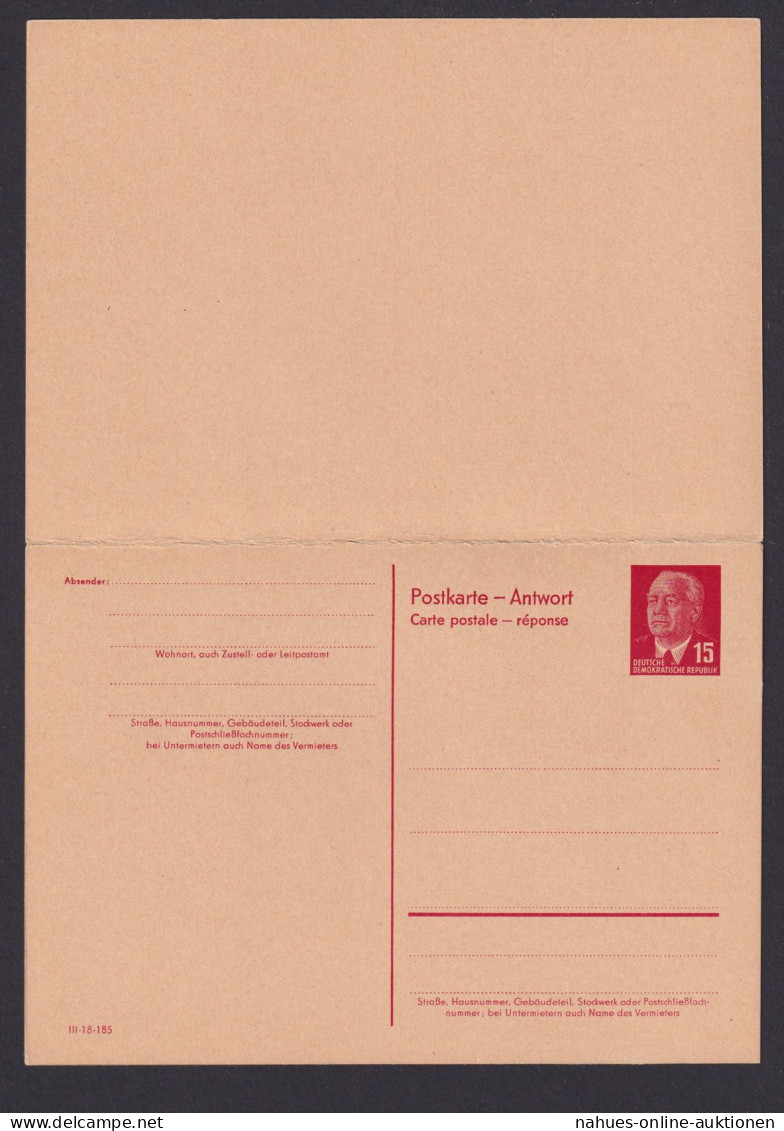 DDR Ganzsache P 65 A Pieck 15 Pfg. Frage Und Antwort Kat.-Wert 24,00 - Cartoline - Usati