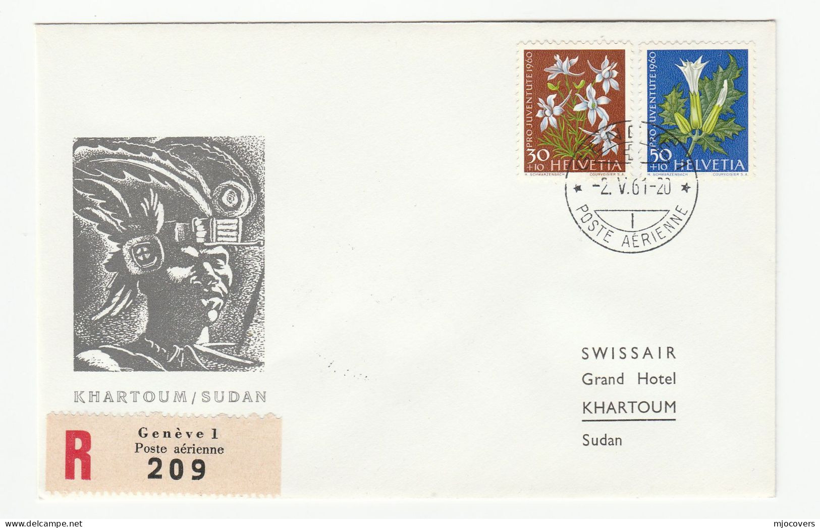 1961 Cover Illus ETHNIC SUDANESE Reg FLIGHT To KHARTOUM Sudan From SWITZERLAND Aviation Stamps - Sudan (1954-...)