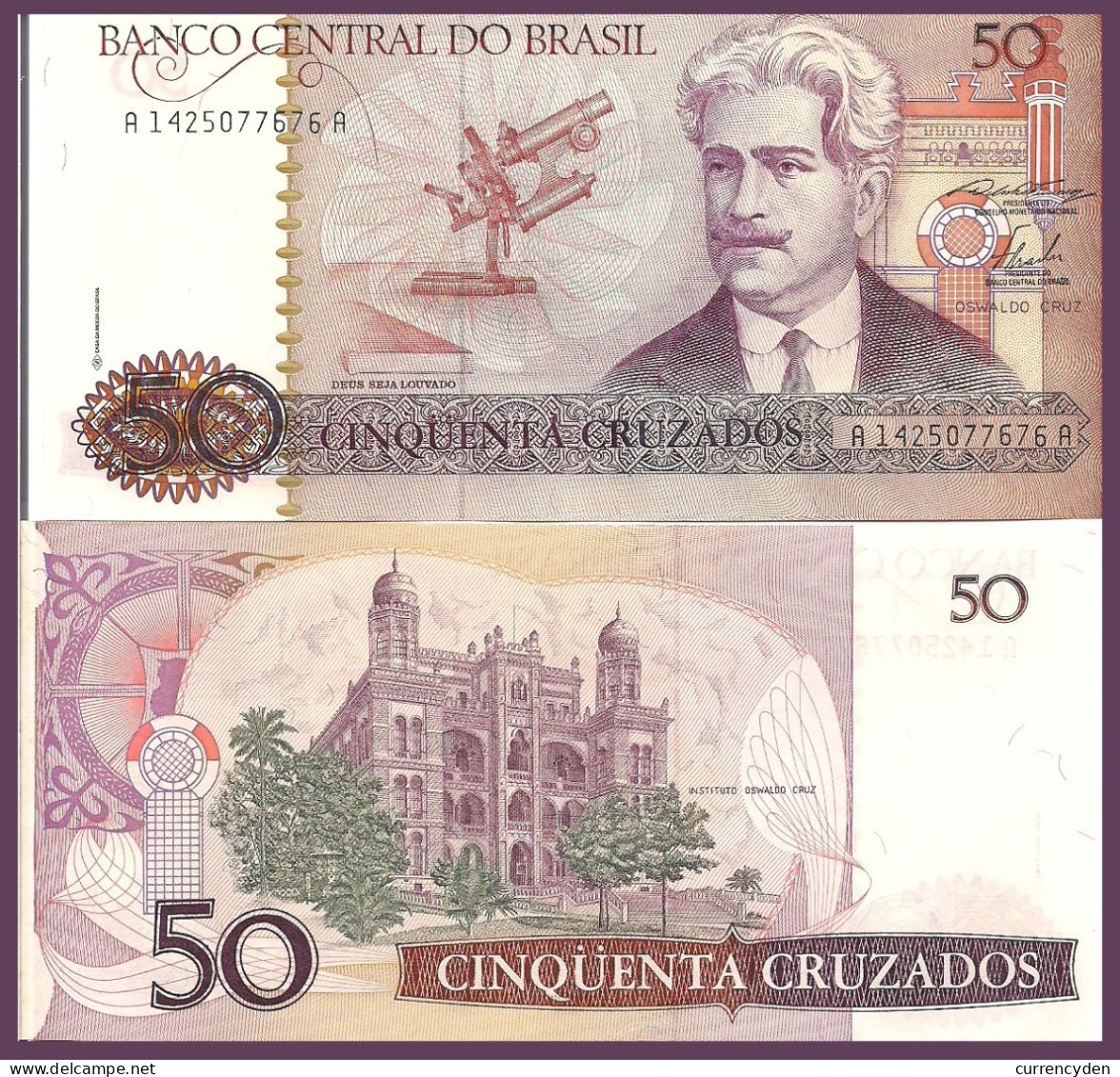 Brazil P210a, 50 Cruzados, Oswaldo Cruz / Oswaldo Cruz Institute, UNC 1986 - Brazil