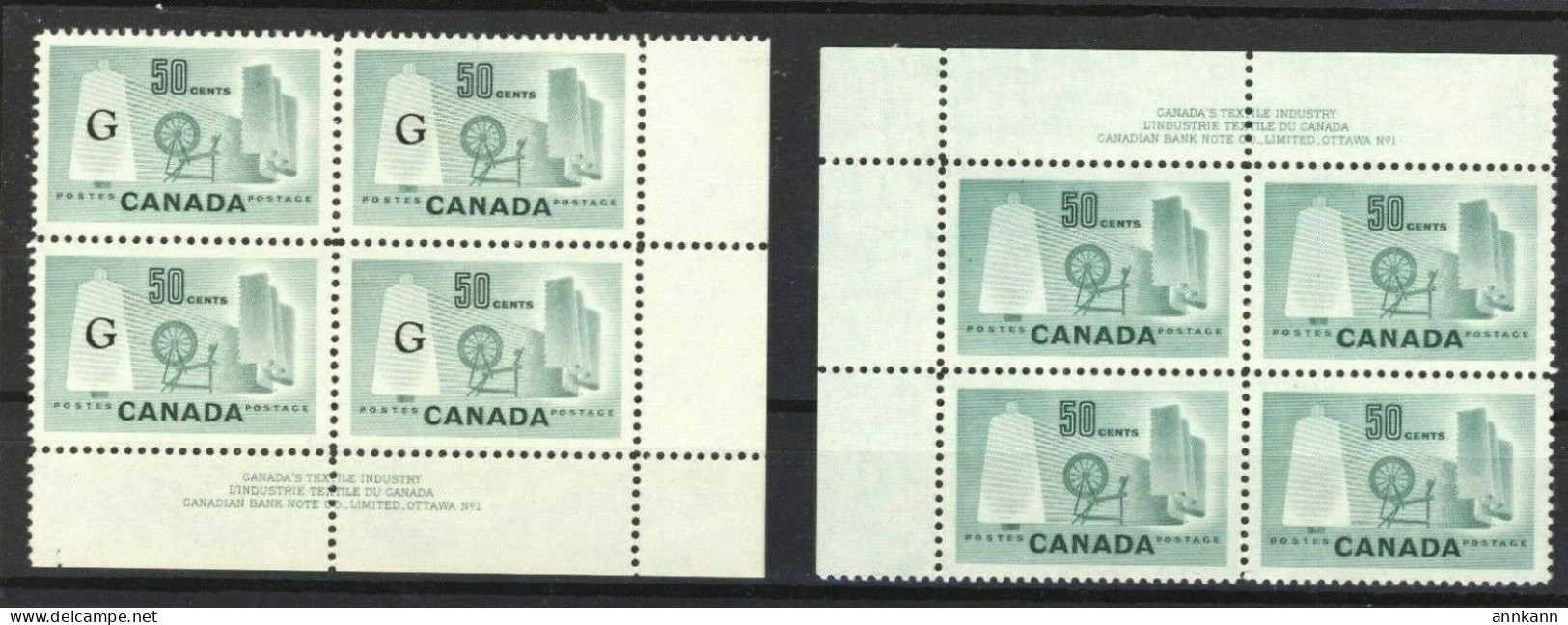 2x Canada MNH VF PL. Blk. #1 Textile Ind. No 334 & #O38 OP G Cat. Value = $75.00 - Sovraccarichi