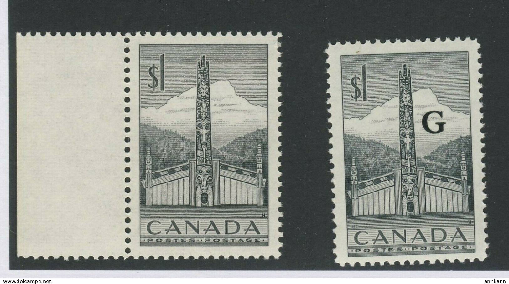 2x MNH VF $1.00 Totem Canada Stamps #321 & 032 G Overprint Guide Value = $26.00 - Opdrukken