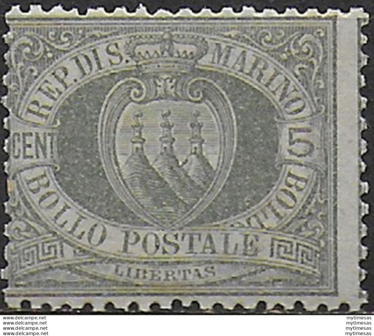 1892 San Marino Stemma 5c. Verde Olivastro Mc MNH Sassone N. 13 - Otros & Sin Clasificación