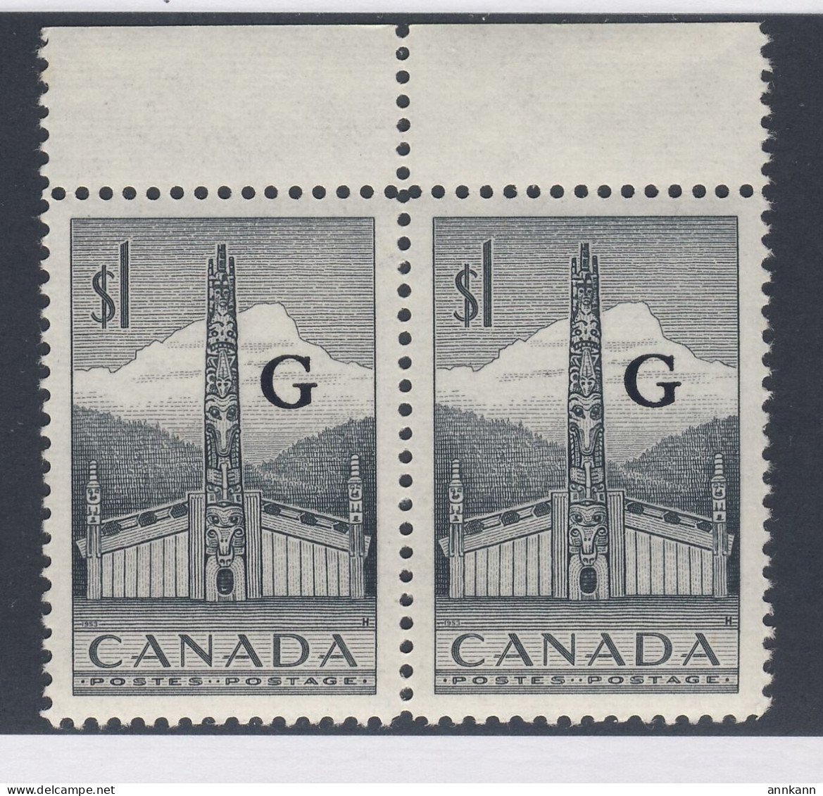 Canada G Over Print Stamp; Pair #032 - $1.00 Totem MNH VF - Overprinted