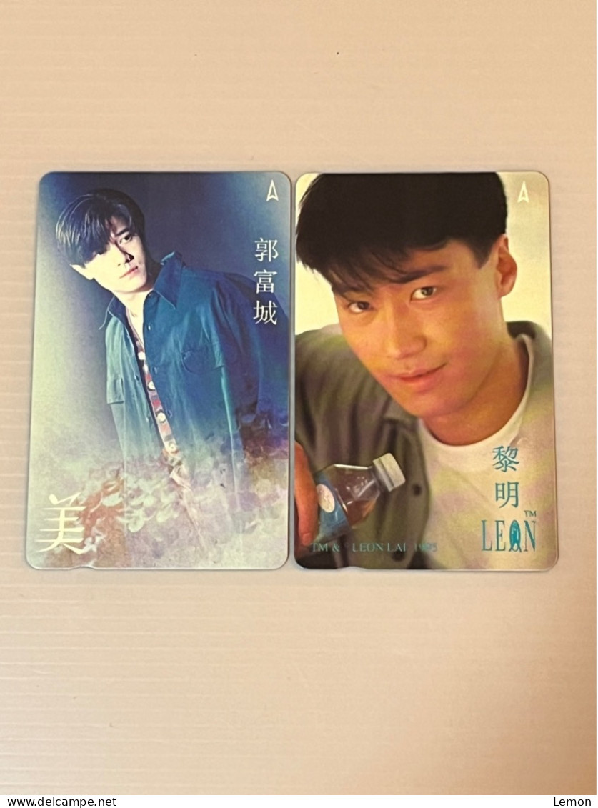 Singapore Telecom Singtel GPT Phonecard - King Of Pop Aaron Kwok & Leon Lai, Set Of 2 Used Cards - Singapore