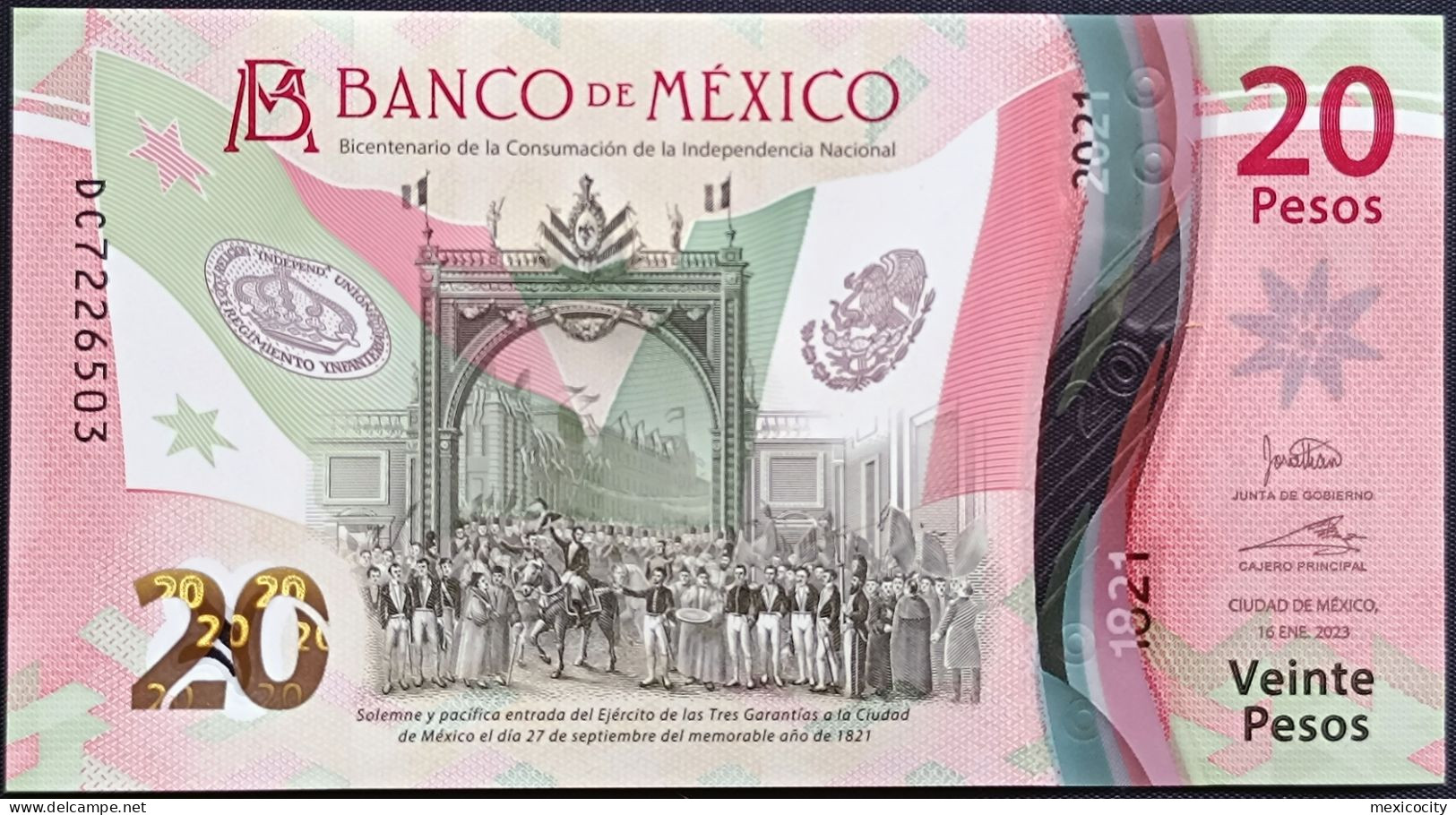 MEXICO $20 ! SERIES DC NEW 16-JAN-2023 DATE ! Jonathan Heat Sign. INDEPENDENCE POLYMER NOTE Read Descr. For Notes - Mexico