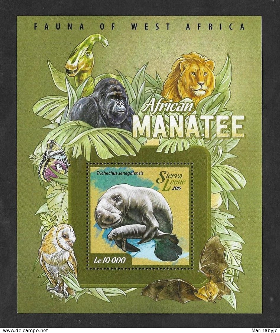 SE)2015 SIERRA LEONE WILDLIFE OF WEST AFRICA, MANATEE, SOUVENIR LEAF, MNH - Sierra Leone (1961-...)