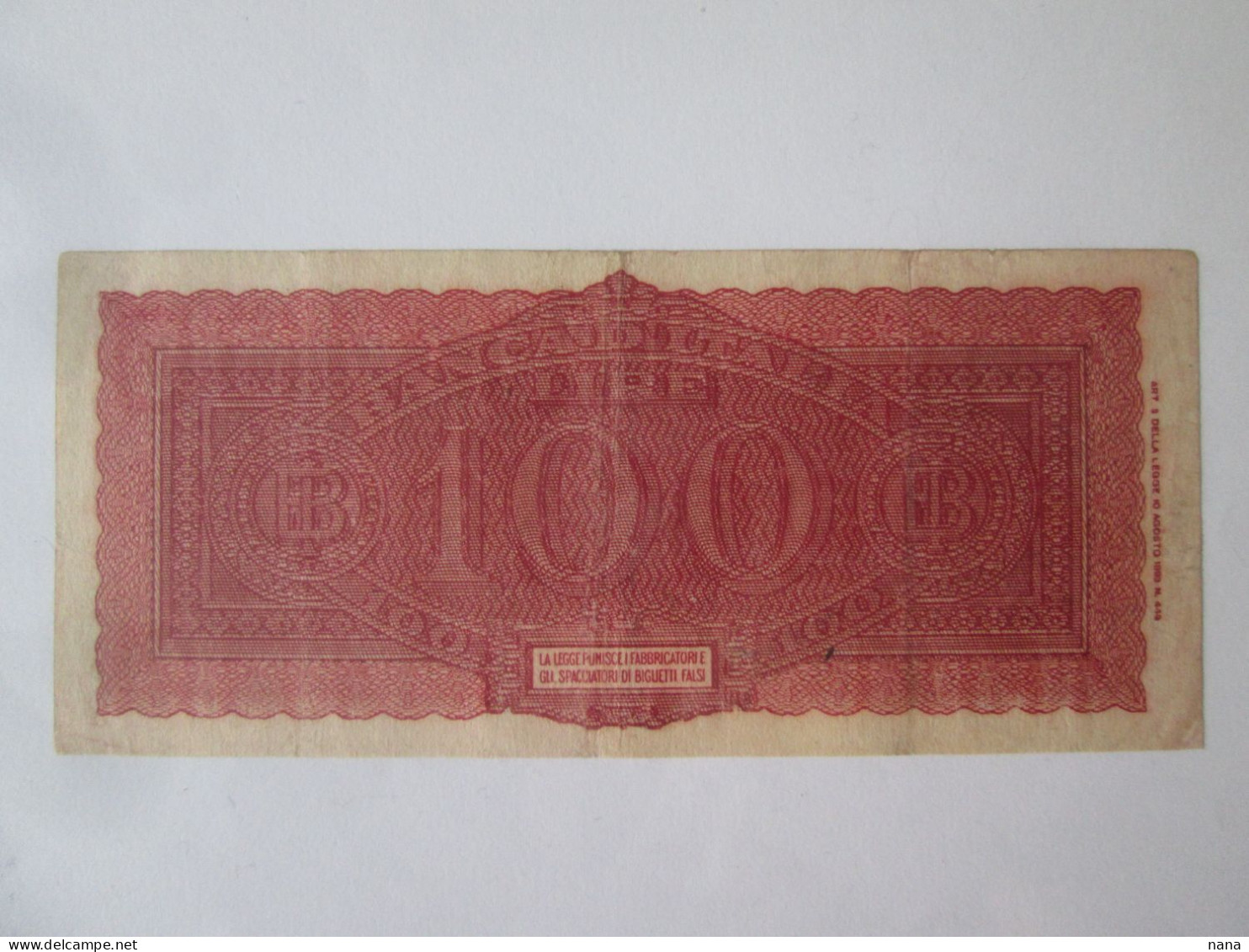 Italy 100 Lire 1944 Banknote See Pictures - 100 Liras