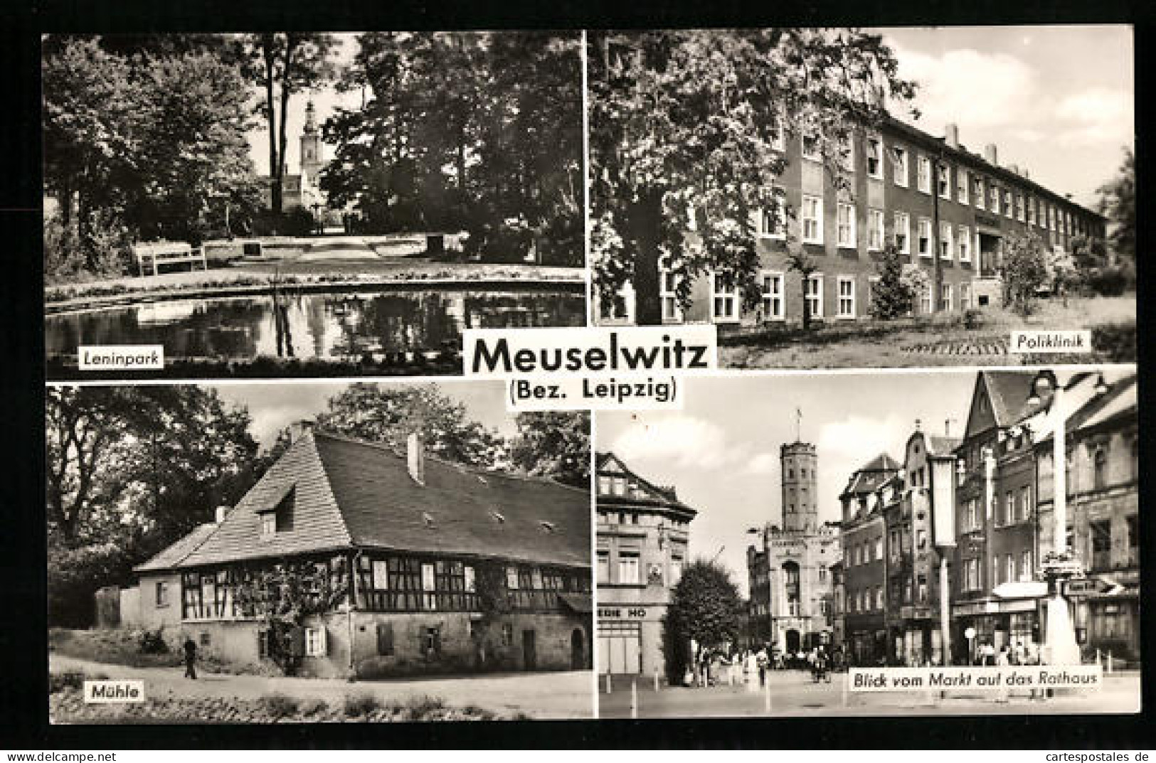 AK Meuselwitz /Bez. Leipzig, Leninpark, Mühle, Poliklinik  - Meuselwitz