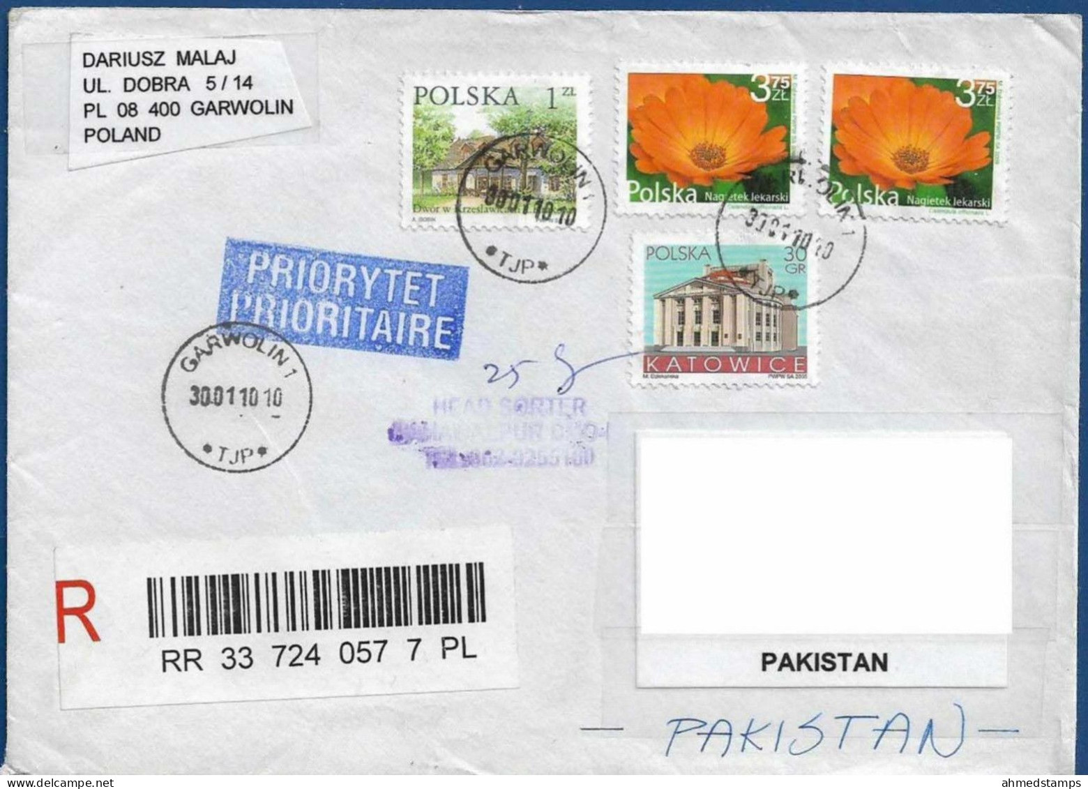 POLAND REGISTERED  POSTAL USED AIRMAIL COVER TO PAKISTAN - Non Classificati