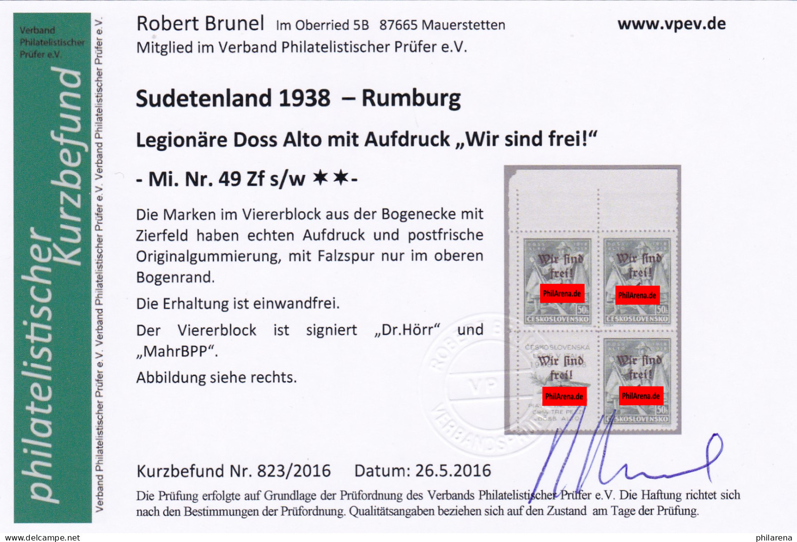 Sudetenland 1938- Rumburg: MiNr. 49 Zf S/w, Postfrisch - Région Des Sudètes