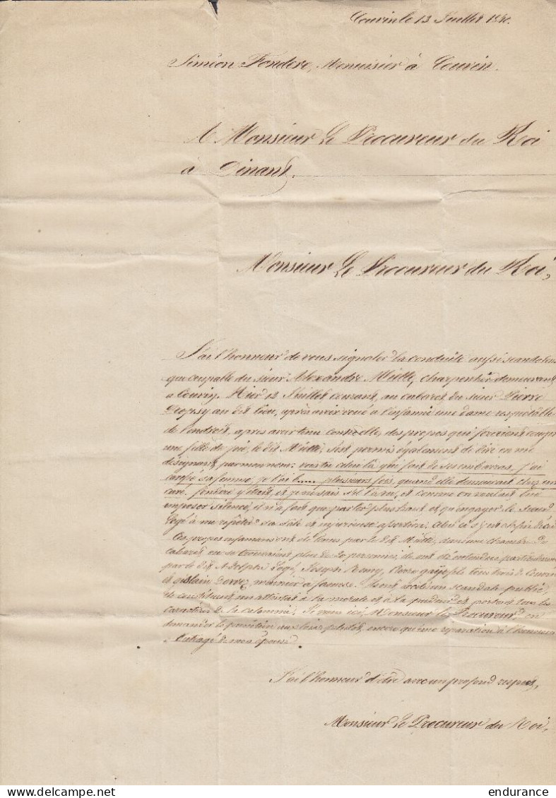 L. Datée 13 Juillet 1840 De COUVIN Càd MARIEMBOURG /17 JUIL 1840 En Franchise Pour Procureur Du Roi à DINANT - [P.P.] -  - 1830-1849 (Belgique Indépendante)