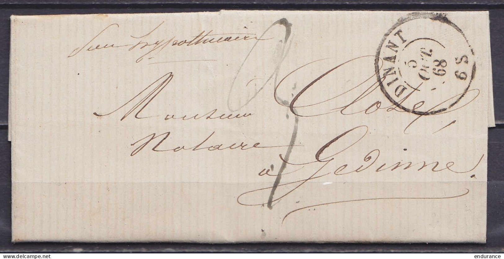 L. Càd DINANT /5 OCT 1868 Pour Notaire à GEDINNE - Port "3" (au Dos: Càd Arrivée GEDINNE) - Other & Unclassified