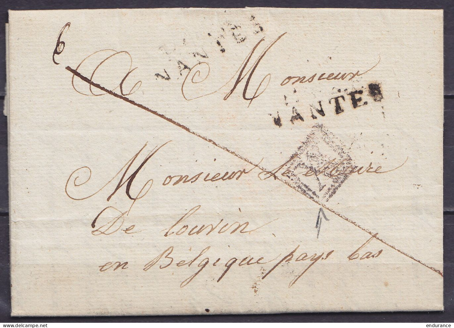 L. Datée 13 Septembre 1827 De NANTES Pour LOUVAIN - Griffe "??? / NANTES" & Marque [??] - Port "6" - 1815-1830 (Periodo Olandese)