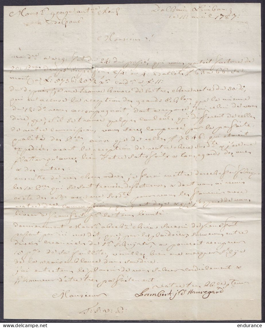 L. Datée 11 Avril 1787 De DOLHAIN LIMBOURG Pour BOLZANO Italie - Marque "B" (de Battice) - Man. "fco Ffort" (Francfort)  - 1714-1794 (Oesterreichische Niederlande)