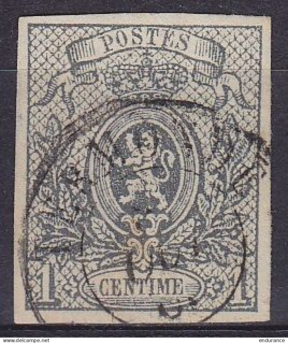 Belgique - N°22 - 1c Gris Petit Lion Non-dentelé Oblit. TIRLEMONT - TTB ! - 1866-1867 Coat Of Arms