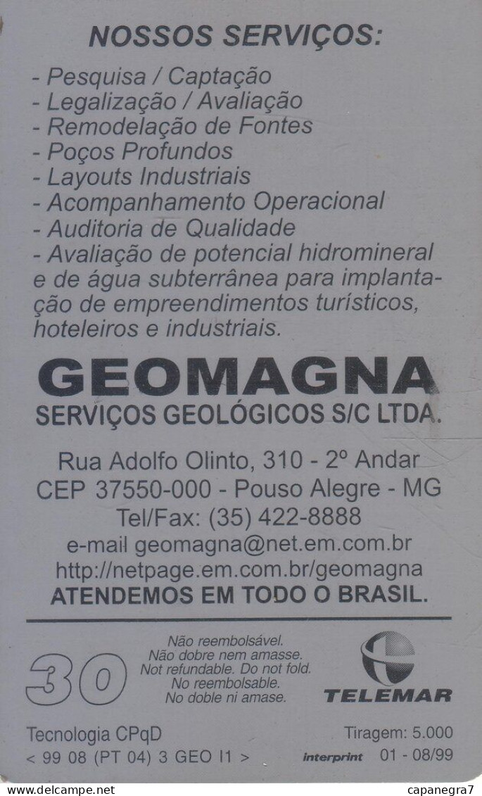 Projetos Hidrominerais Geomagna, Telemar MG 04, Minas Gerais (Telemig), 5.000 Pc., Brazil - Brésil