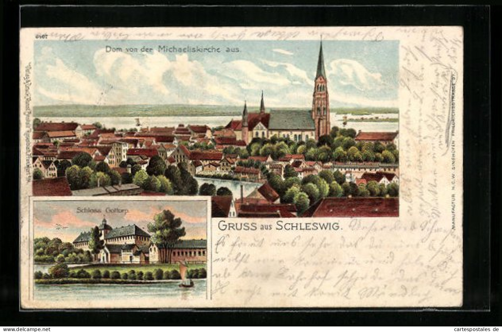 Lithographie Schleswig, Dom Von Der Michaeliskirche Aus, Schloss Gottorp  - Schleswig