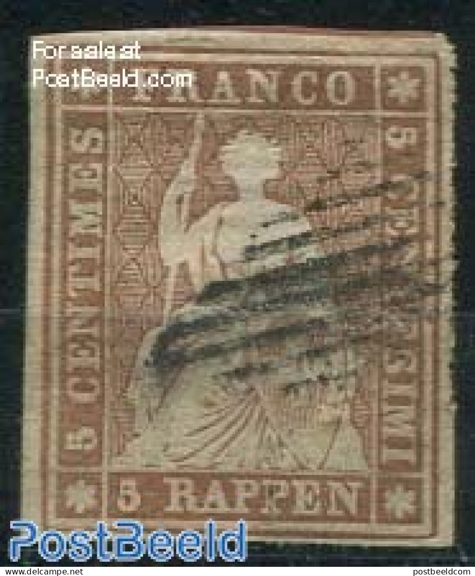 Switzerland 1854 5R, Brown, 2nd Munich Print, Used, Used Stamps - Gebraucht