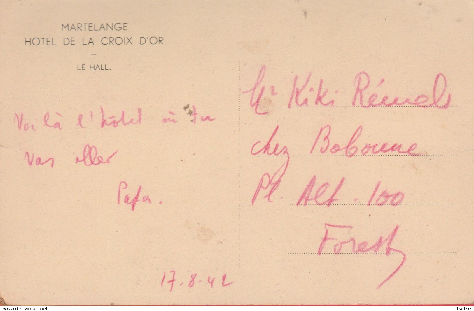 Martelange - Hôtel De La Croix D'Or - Le Hall - 1942 ( Voir Verso ) - Martelange