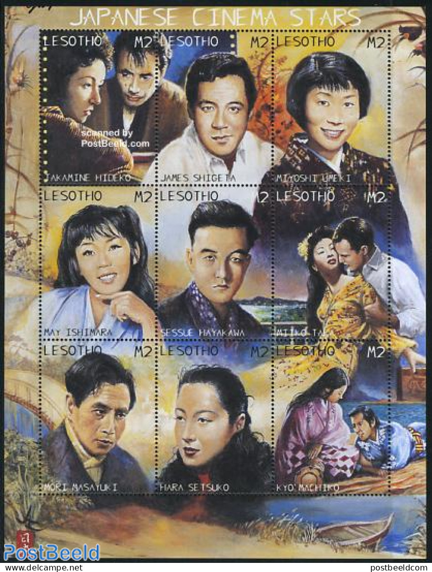 Lesotho 1998 Japanese Actors 9v M/s, Mint NH, Performance Art - Film - Movie Stars - Cinema