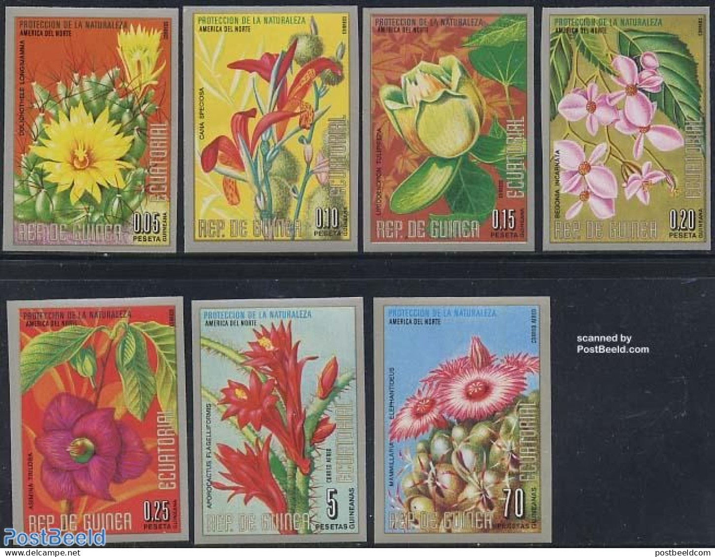 Equatorial Guinea 1974 North American Flowers 7v Imperforated, Mint NH, Nature - Flowers & Plants - Guinea Ecuatorial