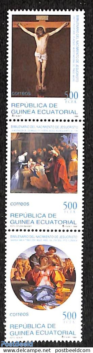Equatorial Guinea 1999 Jesus Christ 3v [::], Mint NH, Religion - Religion - Art - Michelangelo - Paintings - Rubens - Guinea Ecuatorial