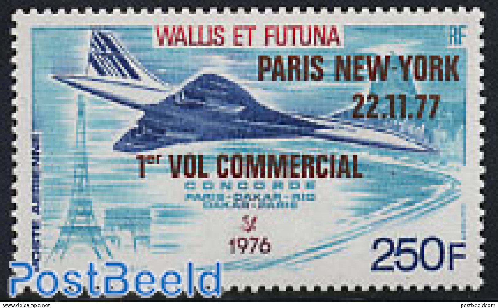 Wallis & Futuna 1977 Concorde Flight Overprint 1v, Mint NH, Transport - Concorde - Aircraft & Aviation - Concorde