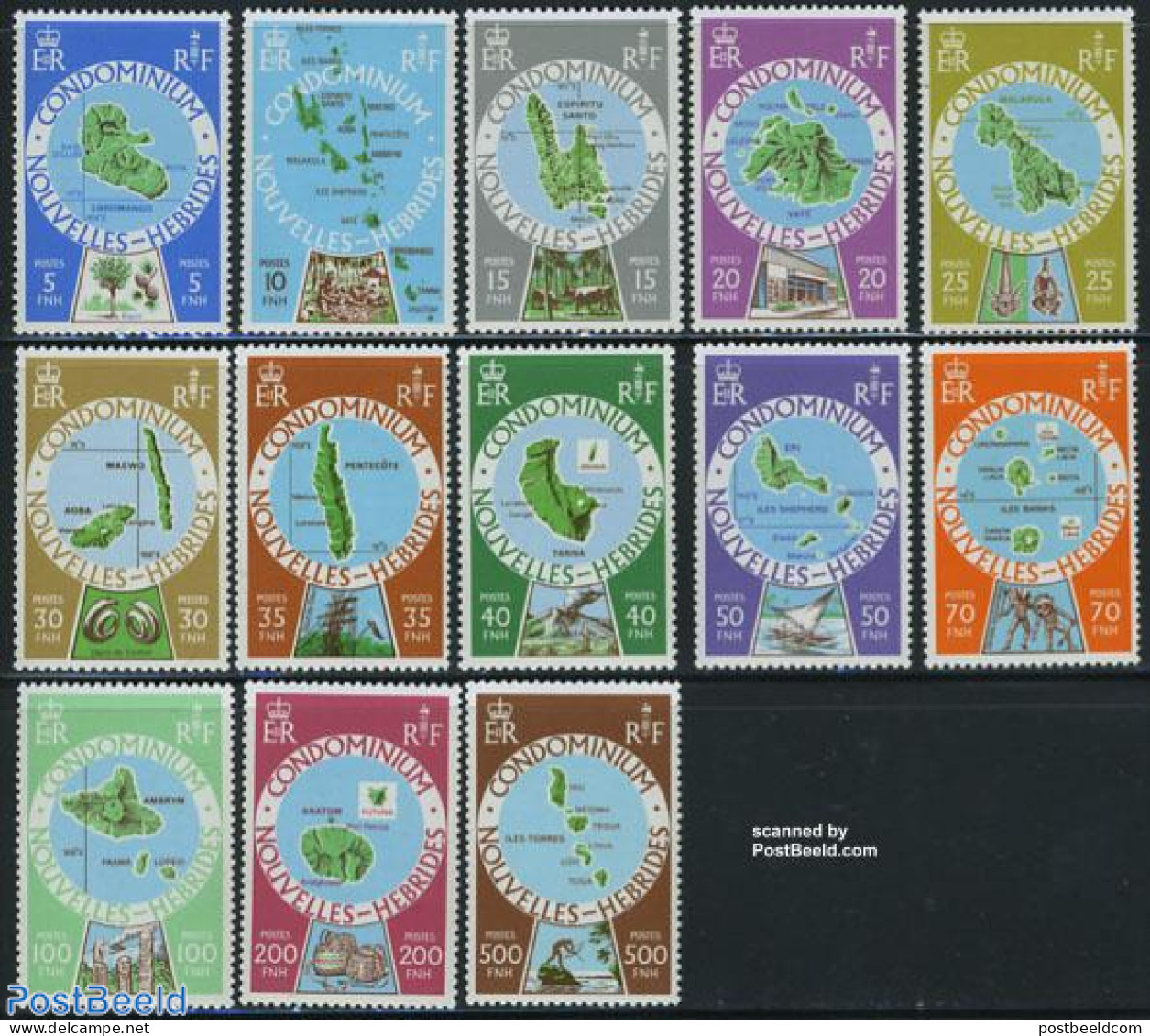 New Hebrides 1977 Definitives, Maps 13v F, Mint NH, Various - Maps - Ungebraucht