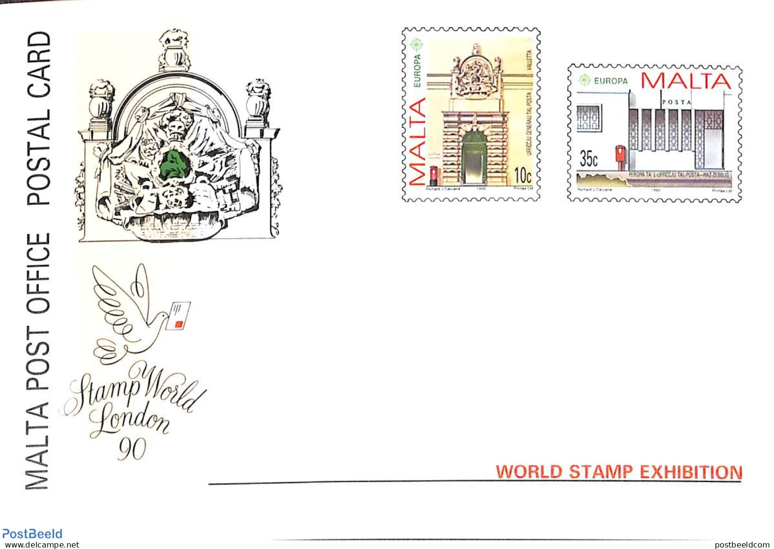 Malta 1990 Postcard Europa, Stamp World, Unused Postal Stationary, History - Europa (cept) - Post - Post