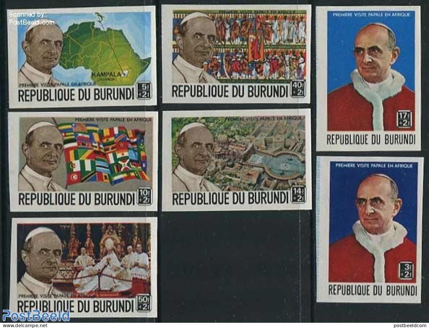 Burundi 1969 Popes Visit 7v Imperforated, Mint NH, History - Various - Maps - Geography