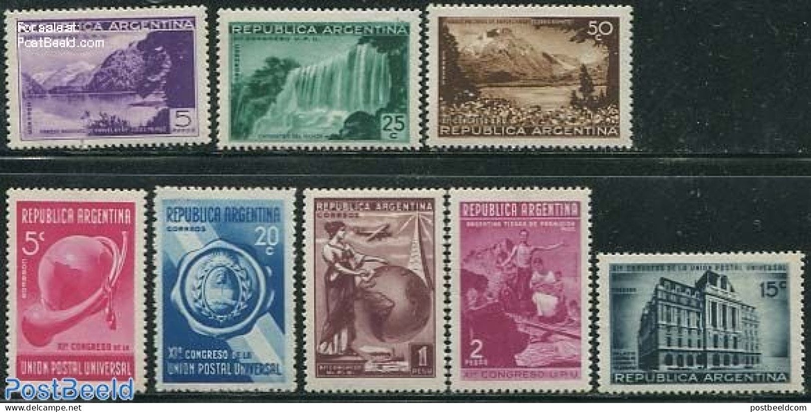 Argentina 1939 World Postal Congress 8v, Unused (hinged), Nature - Various - Water, Dams & Falls - U.P.U. - Globes - Ungebraucht