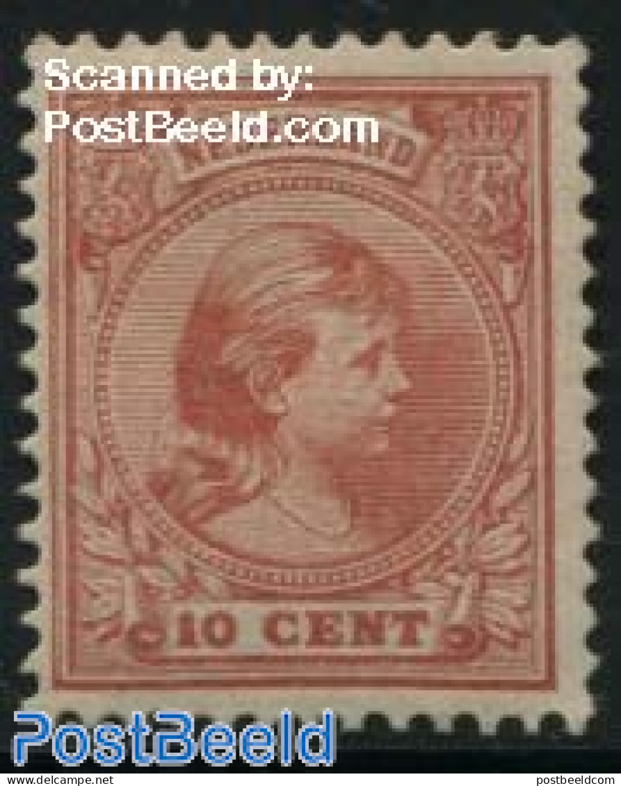 Netherlands 1891 10c, Plate, Stonered, Stamp Out Of Set, Unused (hinged) - Neufs