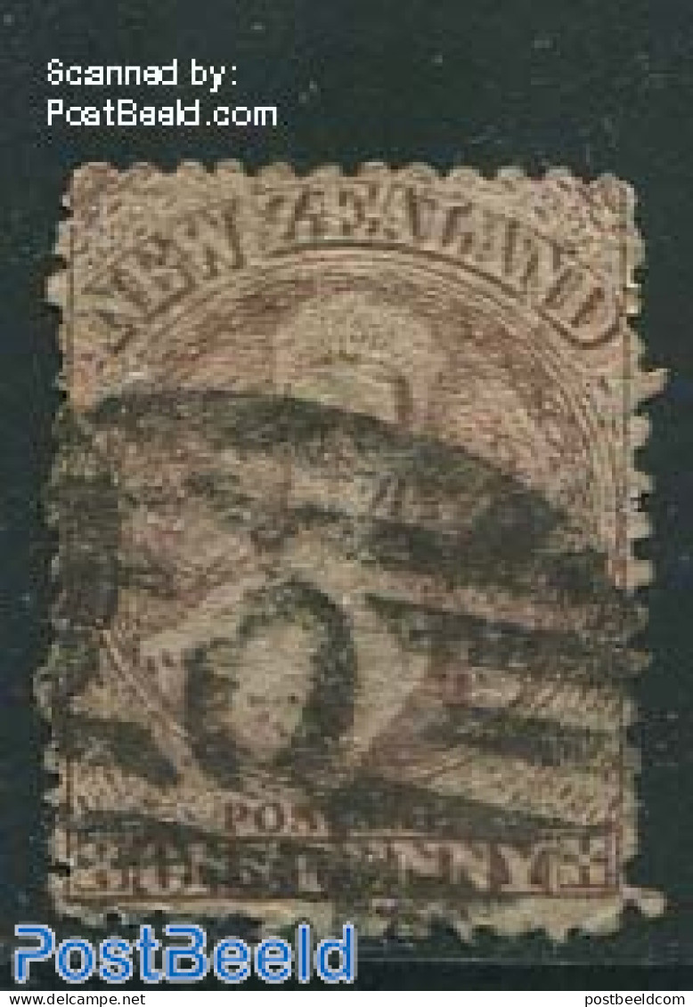 New Zealand 1871 1p Brown, WM 1, Used, Used Stamps - Oblitérés