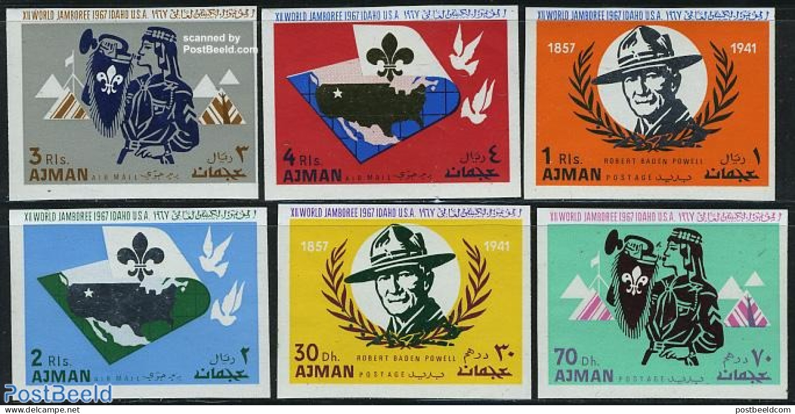 Ajman 1967 World Jamboree 6v Imperforated, Mint NH, Sport - Various - Scouting - Maps - Geography