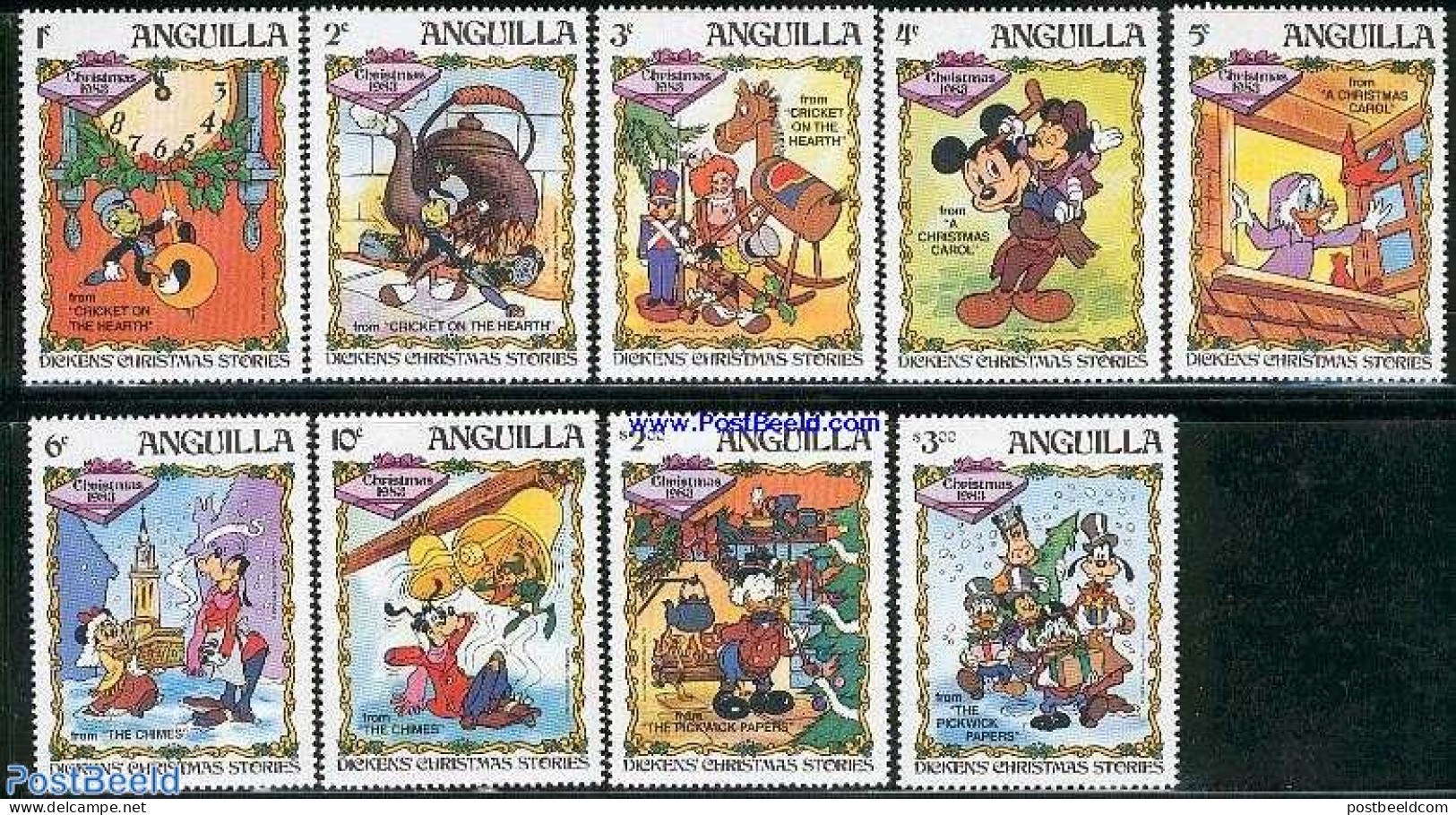 Anguilla 1983 Christmas, Disney 9v, Mint NH, Religion - Various - Christmas - Toys & Children's Games - Art - Clocks -.. - Christmas