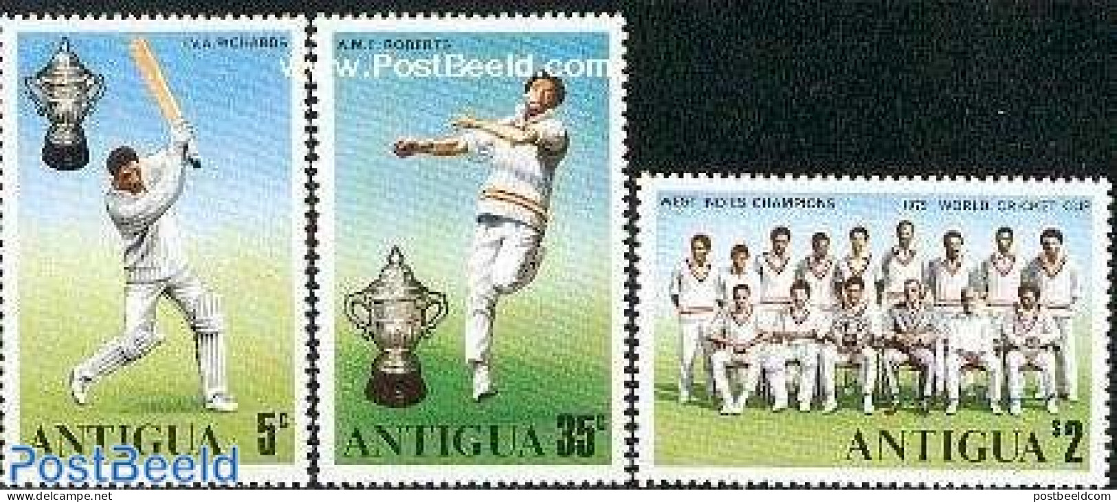 Antigua & Barbuda 1975 Cricket World Cup 3v, Mint NH, Sport - Cricket - Sport (other And Mixed) - Cricket
