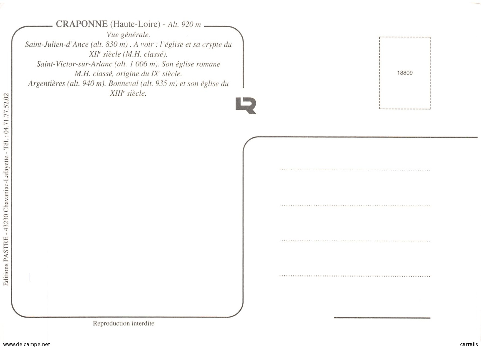 43-CRAPONNE-N°C-4316-B/0257 - Craponne Sur Arzon