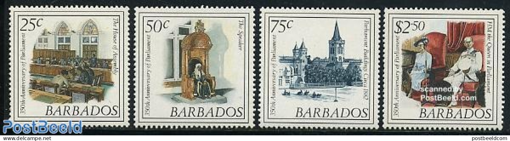 Barbados 1989 350 Years Parliament 4v, Mint NH - Barbados (1966-...)